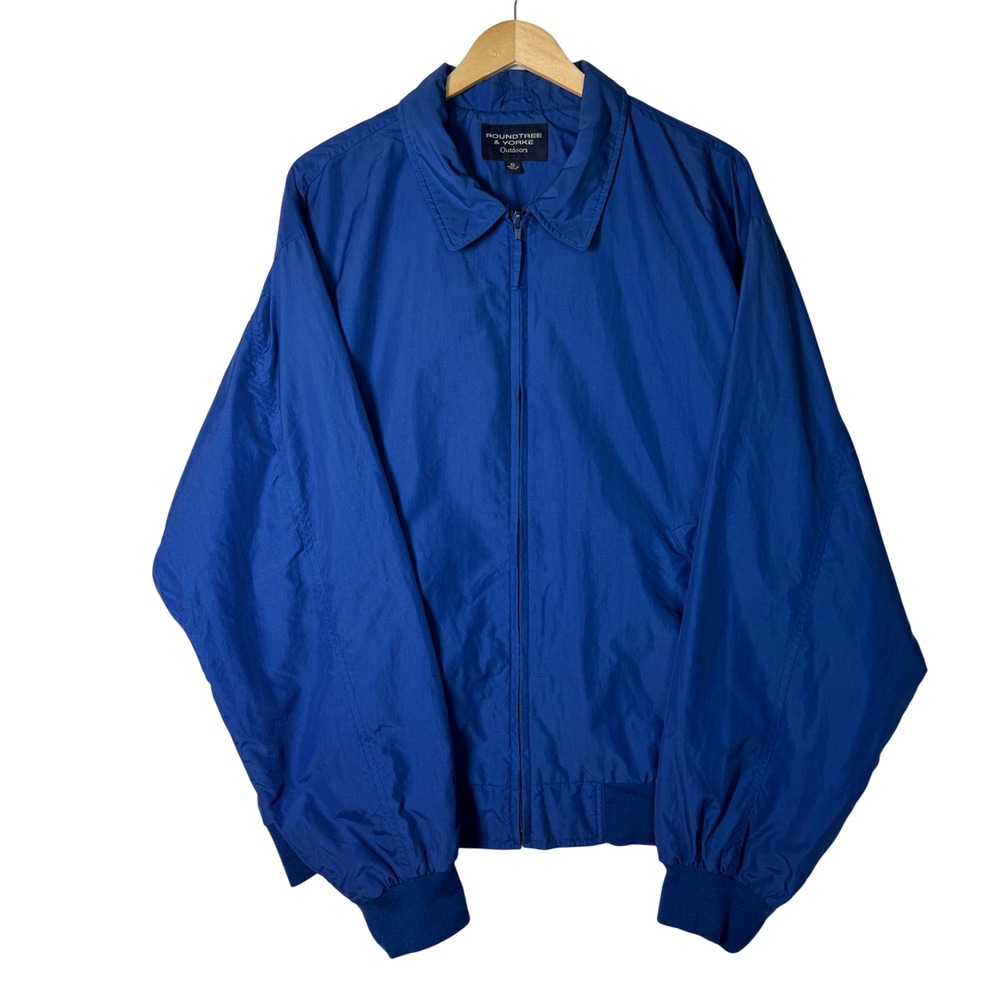 Mens Blue Nylon Windbreaker Jacket XL‎ Lightweight Zip Pockets Classic Style